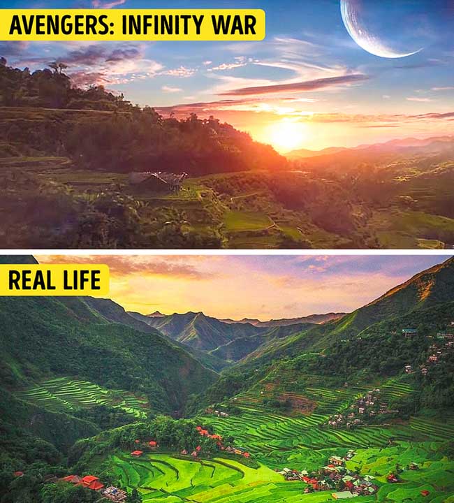 2. Điểm nghỉ ngơi của Thanos và cảnh cuối cùng trong phim Avengers: Infinity War & Banaue Rice Terraces ở Philippines.