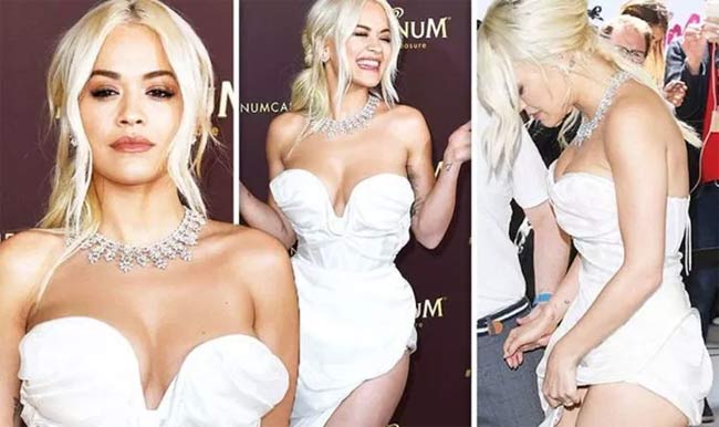 Rita Ora gặp phải sự cố vì váy xẻ hiểm tại Cannes lần thứ 72.