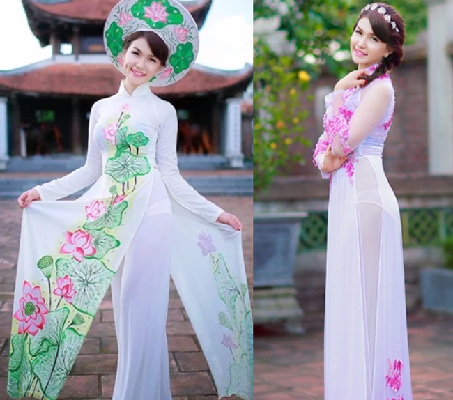 Hot girl Cà Mau - Diễm Trinh từng để lộ nội y kém duyên vì trang phục áo dài mỏng manh.&nbsp;