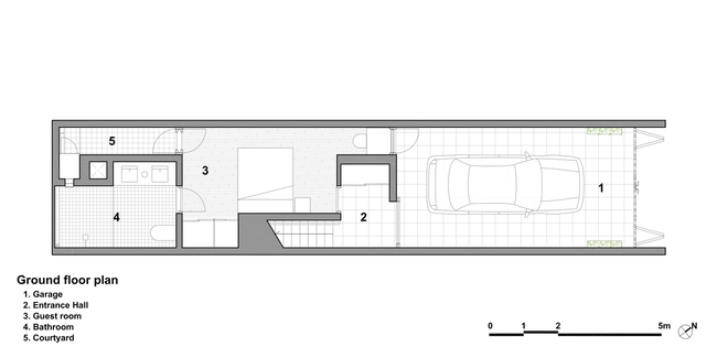 Thiết kế tầng trệt, chủ yếu là nhà để xe và khu vệ sinh