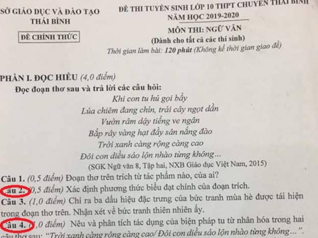 Giáo dục - du học - Đề thi tuyển sinh vào lớp 10 môn Văn tại THPT Chuyên Thái Bình bị tố “có sai sót”?