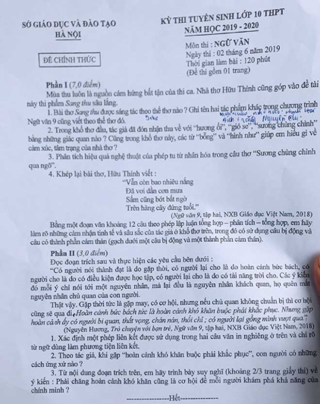 Hướng dẫn giải đề thi tuyển sinh vào lớp 10 Hà Nội môn Ngữ Văn - 1
