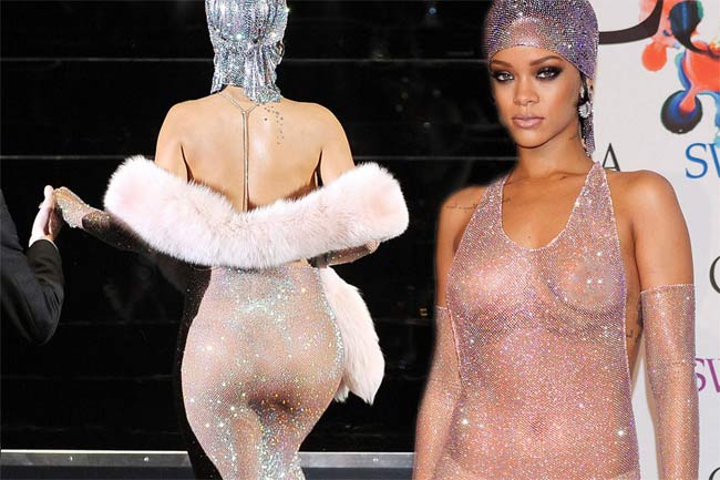 Bộ váy Rihanna mặc lên thảm đỏ CFDA khi cô nhận giải biểu tượng thời trang được xem là bộ váy xuyên thấu nổi bật nhất 10 năm trở lại đây. Với cá tính thời trang nổi trội, Rihanna không tư duy phong cách như người bình thường. Thay vì lý thuyết thông thường là mặc đồ xuyên thấu cần nội y tàng hình thì cô lại muốn lựa chọn đồ lót thật nổi bật, được trang trí cầu kỳ.  