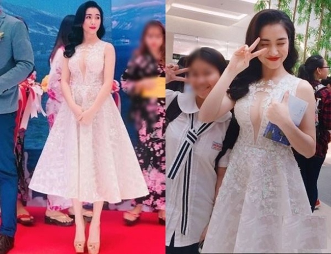 Hòa Minzy &#34;o ép&#34; vòng 1 khi diện một chiếc váy đi dự sự kiện.