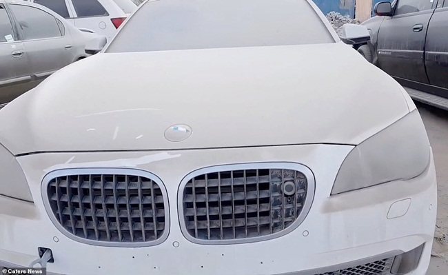 Logo của một chiếc xe BMW đắt tiền rất khó nhận ra vì bị bụi bao phủ. 