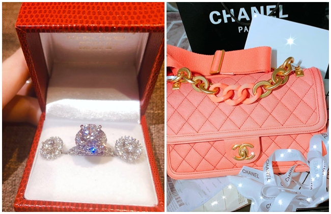 Ny Saki cũng mạnh tay sắm những món đồ hàng hiệu xa xỉ như nhẫn kim cương, túi xách Chanel....