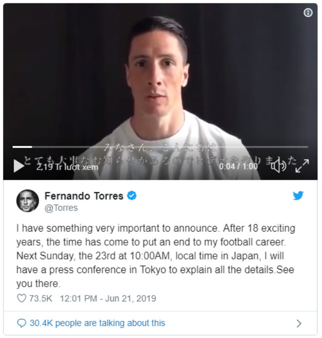 Tin HOT bóng đá tối 21/6: Torres tuyên bố giải nghệ - 1