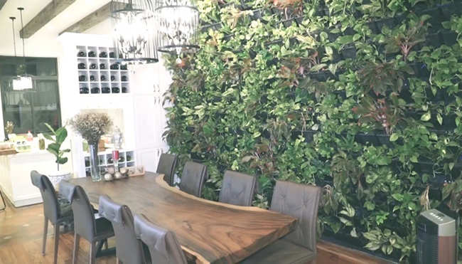 Không gian nhà bếp có riêng một bàn ăn bố trí bên cạnh không gian xanh.