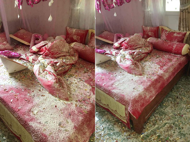 Cô dâu bức xúc vì giường cưới bị bạn chú rể phá tan tành - 2