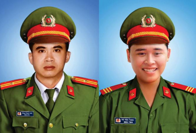 Di ảnh 2 cán bộ chiến sĩ Công an quận Sơn Trà (TP Đà Nẵng) vừa hi sinh khi làm nhiệm vụ.