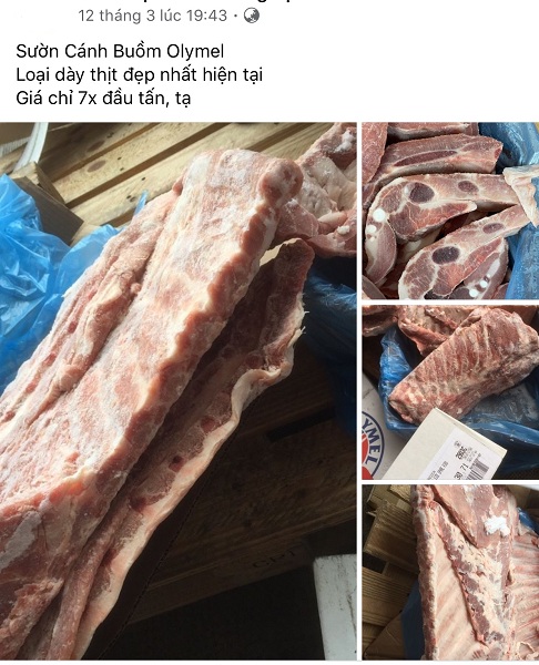 Một kho đông lạnh đăng bài bán buôn sườn cánh buồm đông lạnh đầu tạ với giá chỉ hơn 70.000 đồng/kg.