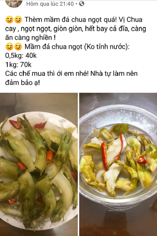 Món mầm đá chua ngọt là tác phẩm chị Hà (nhân viên ngân hàng) 