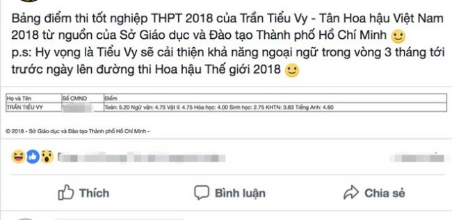 Ngay khi để lộ bảng điểm kì thi THPT với các môn hầu hết đều dưới 5 điểm, người đẹp Quảng Nam đã khiến công chúng không khỏi thất vọng vì nhan sắc tỷ lệ nghịch với thành tích học tập.
