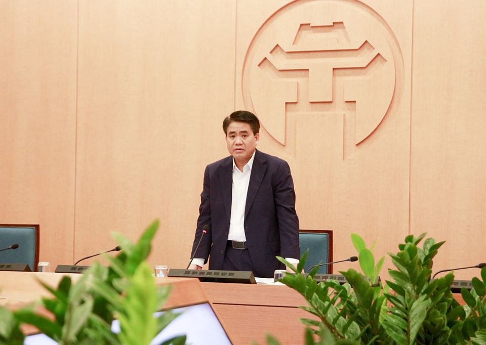 Chủ tịch UBND TP Hà Nội Nguyễn Đức Chung phát biểu tại cuộc họp trực tuyến Ban chỉ đạo phòng, chống dịch Covid-19 chiều 8/4.