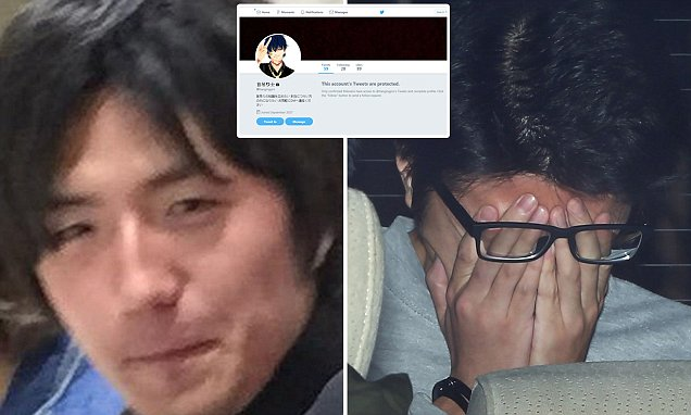 Takahiro Shiraishi và tài khoản mạng xã hội chuyên được hắn sử dụng để dụ dỗ các nạn nhân (ảnh nhỏ).