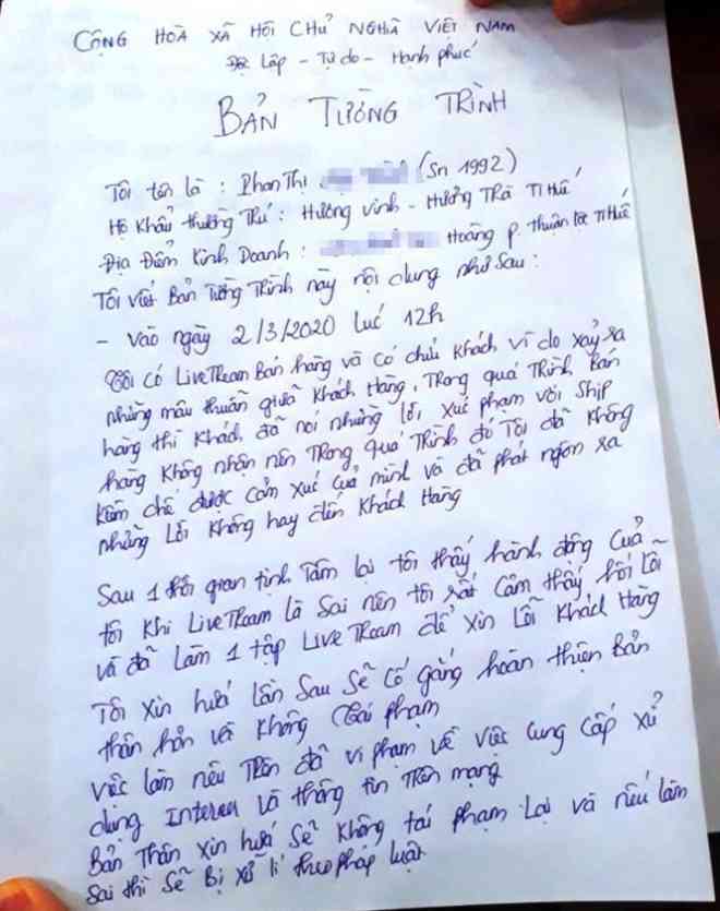 Bản tường trình của bà Phan Thị Diệu T.
