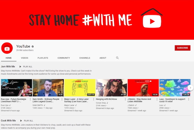 Chiến dịch&nbsp;#StayHome trên YouTube.