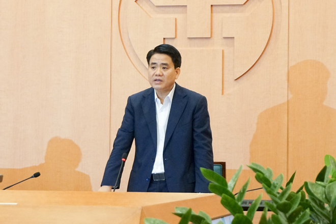 Chủ tịch UBND TP.Hà Nội Nguyễn Đức Chung phát biểu tại cuộc họp Ban chỉ đạo phòng, chống dịch Covid-19 sáng 13/4.