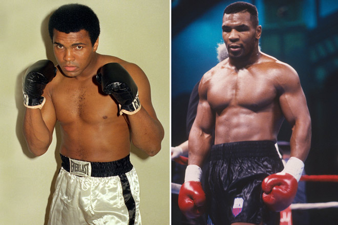 Muhammad Ali (trái) và Mike Tyson là những võ sĩ quyền Anh người Mỹ vĩ đại bậc nhất trong lịch sử