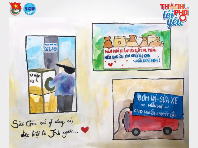 Bạn trẻ - Cuộc sống - Sinh viên Đại học Sài Gòn khắc họa vẻ đẹp thành phố qua sản phẩm ký hoạ