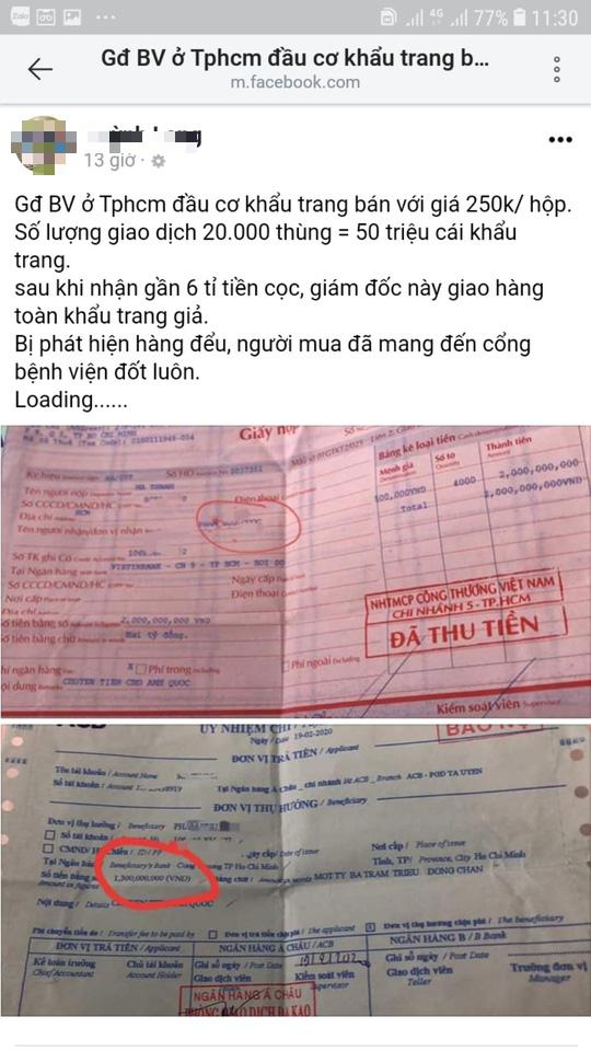 Giám đốc Bệnh viện quận Gò Vấp bị tố "đầu cơ" khẩu trang kiếm tiền tỉ (ảnh Facebook)