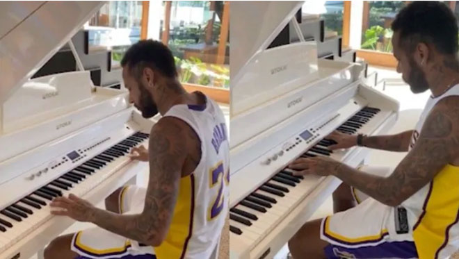 Neymar diện đồ bóng rổ biểu diễn piano chơi bài "All of me" của John Legend khi đang tự cách ly