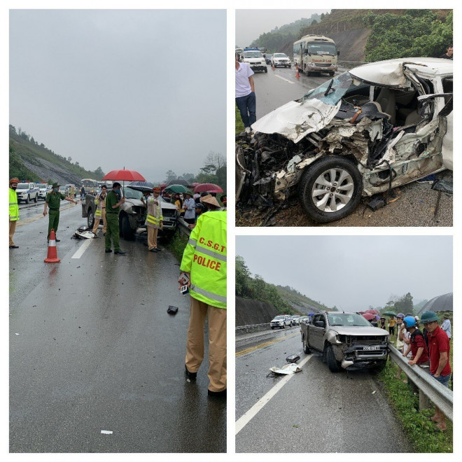 Hiện trường của vụ tai nạn liên hoàn trên cao tốc Nội Bài - Lào Cai