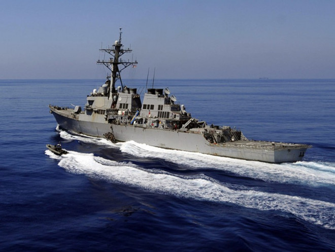 Tàu khu trục tên lửa dẫn đường USS Barry di chuyển gần quần đảo Hoàng Sa (thuộc chủ quyền của Việt Nam) hôm 28-4. Ảnh: GETTY
