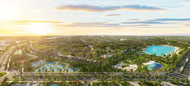 Tầm nhìn panorama rộng mở với hệ cây xanh trải dài khắp đại đô thị Vinhomes Smart City