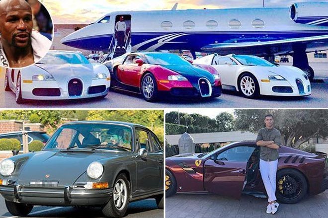 Mayweather (trái) và Ronaldo (phải) đều sở hữu rất nhiều siêu xe nhưng họ không phải là nhân vật thể thao đứng số 1 về khoản chơi xe&nbsp;