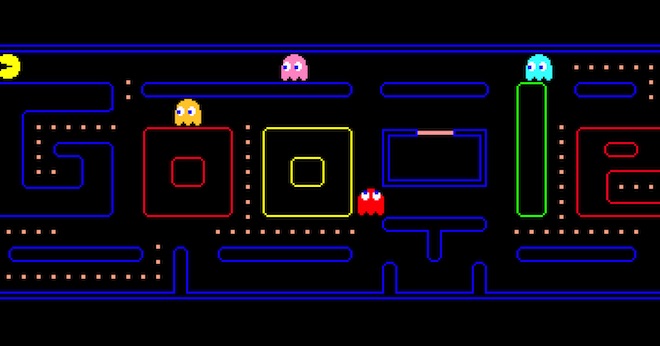 Trò chơi Pacman được Google tái hiện qua Doodle ngày 8/5 trên trang chủ Google.com.vn