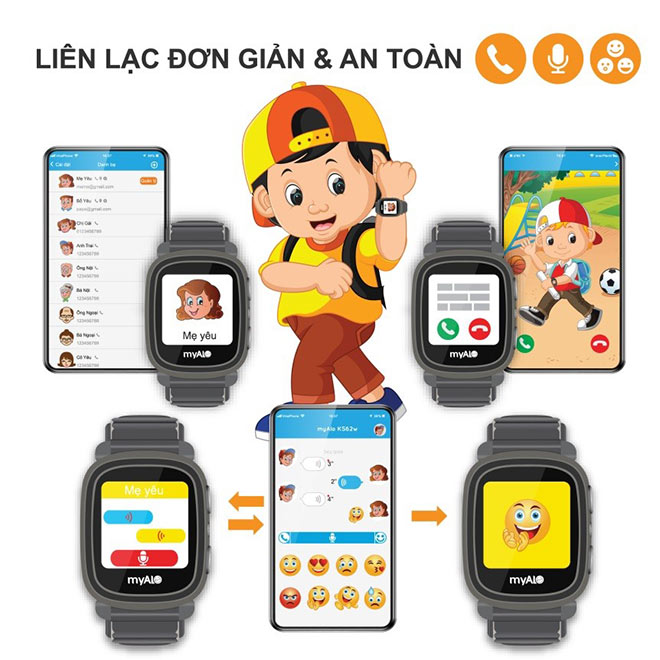 Bố mẹ dễ dàng thiết lập danh bạ cho đồng hồ myAlo; dễ dàng liên lạc với bé bằng điện thoại và tin nhắn thoại; gửi cho bé biểu tượng cảm xúc Emoji và chặn mọi cuộc gọi lạ ngoài danh bạ
