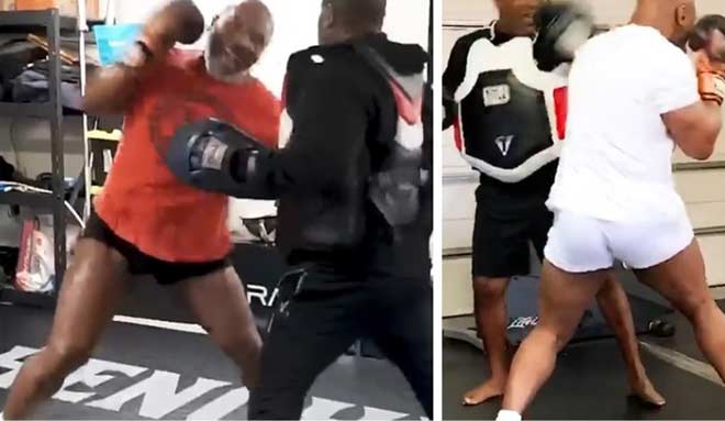 Tyson và Holyfield liên tục so kè sức mạnh của nhau qua các clip tập đăng tải trên Internet