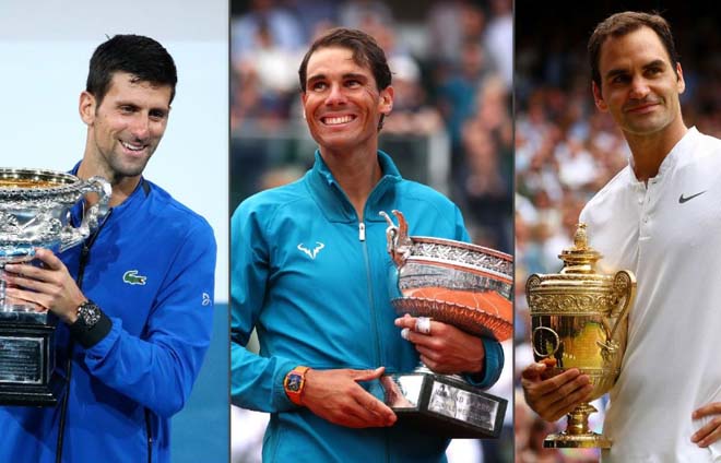 Djokovic (ngoài cùng bên trái) ôm mộng vượt qua Nadal và Federer