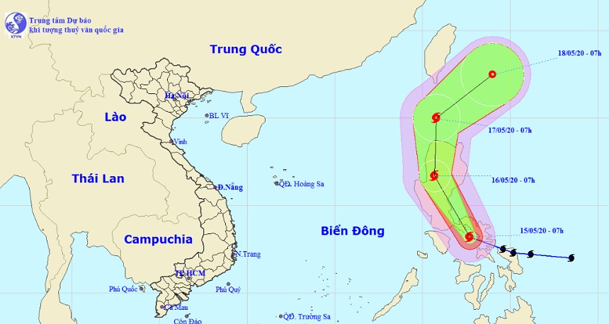 Vị trí và hướng di chuyển tiếp theo của bão VONGFONG. Ảnh Trung tâm Dự báo KTTVQG.