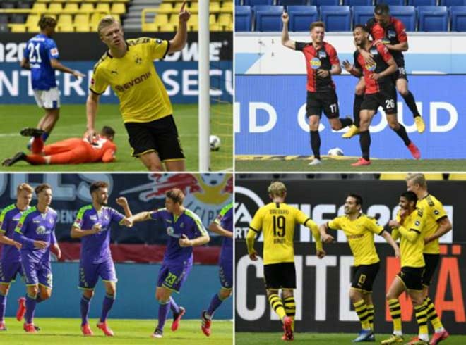 Muôn kiểu ăn mừng trong ngày Bundesliga trở lại, và vẫn có trường hợp vi phạm quy định của ban tổ chức
