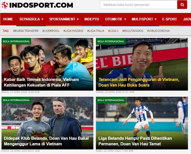 Indo Sport có nhiều bài viết công kích Văn Hậu