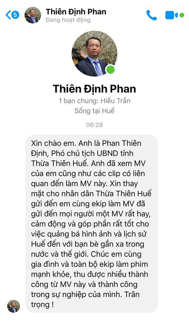 Hòa Minzy được Phó Chủ tịch UBND tỉnh Thừa Thiên Huế gửi lời chúc mừng - 2