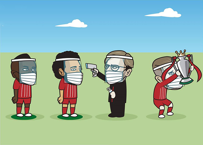 Các cầu thủ Liverpool phòng dịch an toàn chuẩn bị tinh thần "nâng cúp".