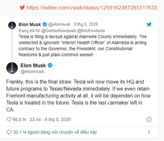 Tesla sẽ rời trụ sở khỏi bang California vì chưa được hoạt động trở lại - 2