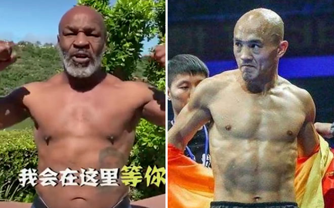Mike Tyson (trái) mở tài khoản mạng xã hội Trung Quốc, mở ra cơ hội đấu với Yi Long (phải)&nbsp;