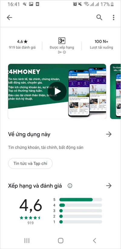 Ứng dụng chuyên biệt về tài chính – chứng khoán 24HMoney được người dùng đánh giá cao.