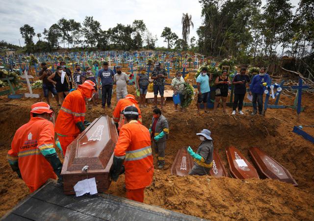 Hố chôn tập thể những người thiệt mạng vì Covid-19 tại nghĩa trang ở Brazil. Ảnh: Reuters