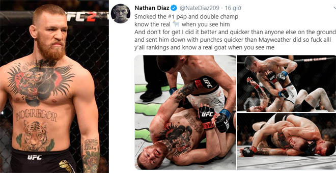 McGregor bị đối thủ cũ Nate Diaz xỉa xói vì tự nhận là "võ sĩ vĩ đại thứ nhì lịch sử UFC"