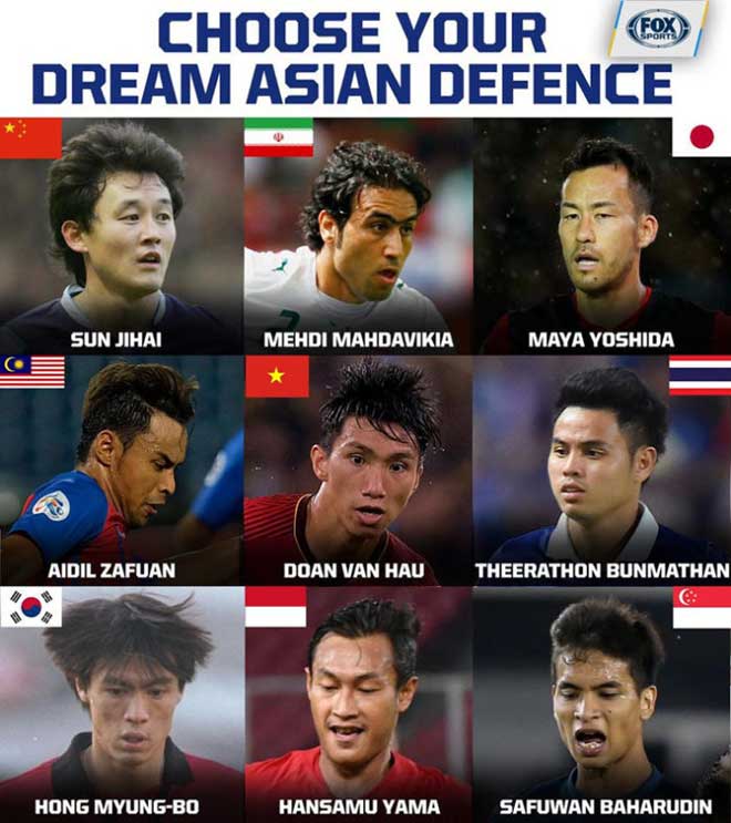 Văn Hậu và Theerathon Bunmathan lọt top 9 hậu vệ xuất sắc nhất châu Á theo bầu chọn của Fox Sport Asia