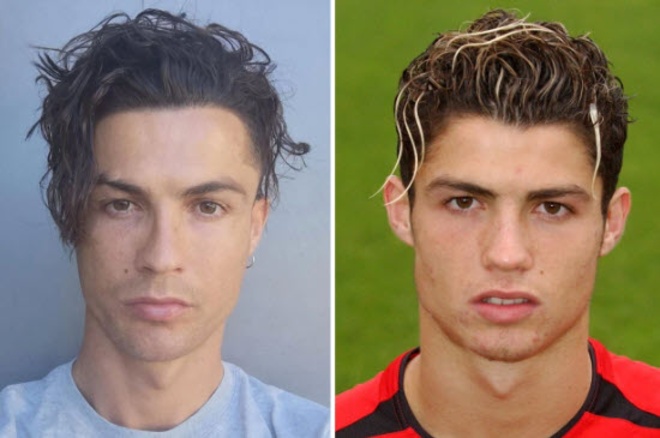 Ronaldo để kiểu tóc khá giống thời điểm khoác áo MU