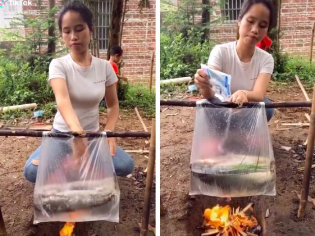 Bạn trẻ - Cuộc sống - Dùng túi nilon nấu cá cực điệu nghệ, cô gái khiến dân mạng "tròn mắt" ngạc nhiên