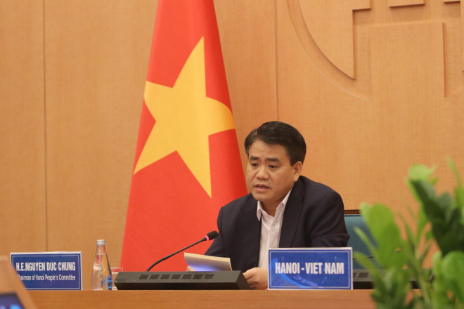 Chủ tịch UBND TP Hà Nội Nguyễn Đức Chung phát biểu tại hội nghị