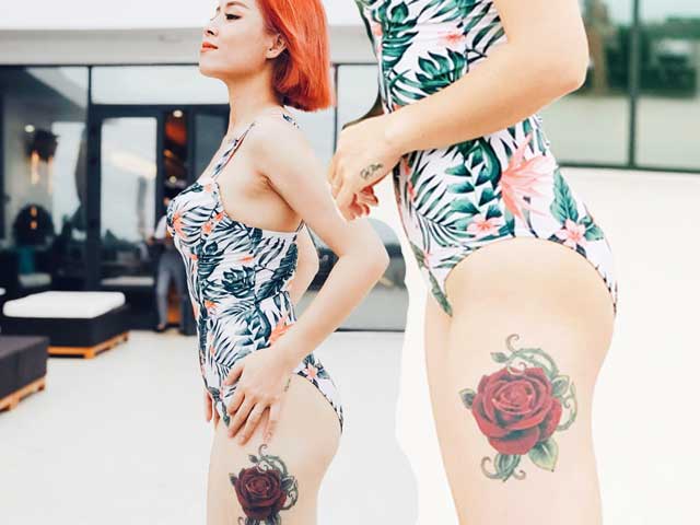 Thời trang - MC Hoàng Linh "Chúng tôi là chiến sĩ" quyến rũ với monokini, khoe hình xăm lớn ở đùi