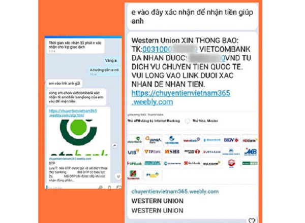 Kẻ gian&nbsp;gửi đường link và tin nhắn xác thực giả mạo Western Union nhằm mục đích lừa đảo